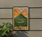 A vintage-style poster of an Arenal Volcano in Costa Rica, featuring a colorful illustration of the volcano and the surrounding landscape.