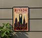 a poster or sign with the city of Riyadh, Saudi Arabia, depicted in a stylized illustration.