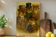 a painting of four otters dressed in suits and hats, with the text "A GANG OF WEASELS" below the painting.