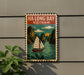 A vintage-style poster of Ha Long Bay in Vietnam, featuring a sailboat on the water and lush green mountains in the background.