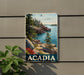A sign depicting a scenic coastal landscape with a lighthouse, rocky cliffs, and a body of water, mounted on a wall.