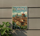 A framed image of the city of Florence, Italy, with the text "FLORENCE" prominently displayed.