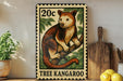 A 20c postage stamp featuring a tree kangaroo, with a wooden cutting board and lemons in the background.