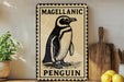 a penguin on a sign with the word "PENGUIN" below it.
