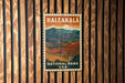 A vintage-style postage stamp for Haleakala National Park, USA, featuring a mountainous landscape.