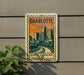 A sign displaying the city of Charlotte, North Carolina, with an illustration of the city skyline.