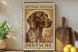 a German Shorthaired Pointer dog, which is a breed of dog known for its distinctive appearance and long, straight coat. The dog is depicted in a stamp-like design, with the text "DEUTSCHER KURZHAAR" and "60 DEUTSCHE" visible. The German Shorthaired Pointer is a popular breed, and the image is likely showcasing this breed as a decorative piece or a collectible item.