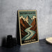 A metal sign with a mountain landscape and a river, depicting the location of Baltoro Glacier in Pakistan.