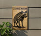 a sign with a picture of a striped hyena.