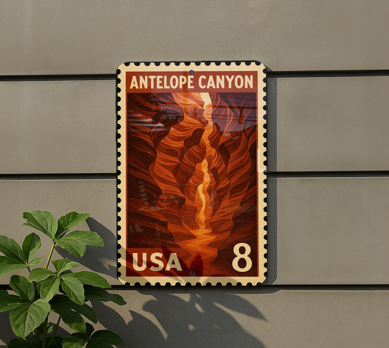 A postage stamp featuring the Antelope Canyon, a famous natural landmark in the United States.