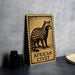 a wooden sign with an illustration of an African civet, which is a type of primate.