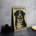 A metal sign featuring a Bernese Mountain Dog illustration, with the text "Forever USA" and "Bernese Mountain Dog" printed on it.