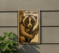 A metal sign featuring a close-up of a cute, furry animal with large eyes, resembling a koala bear, mounted on a wall.