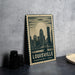 A metal sign featuring an illustration of the skyline of Louisville, Kentucky, with the text " Louisville, Kentucky, USA" printed on it.