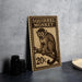 A wooden sign featuring a squirrel monkey, with the text "SQUIRREL MONKEY" and the price "20¢" printed on it.