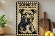 a metal sign with a black and white illustration of an American Pit Bull Terrier, accompanied by the text "AMERICAN PIT BULL TERRIER".