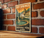 A vintage-style poster of Hot Springs National Park in the United States, featuring a brick wall and a fountain in the background.