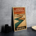A vintage-style poster or sign for the Lençois Maranhenses, a famous landmark in Brazil, featuring a desert landscape with a winding river.