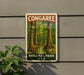 A metal sign with the text "CONGAREE NATIONAL PARK USA" and an illustration of a forest with tall trees.