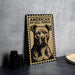 A metal sign featuring an illustration of an American Pit Bull Terrier dog.