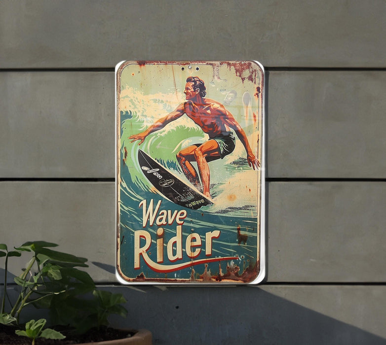 a sign on the side of a building that says wave rider