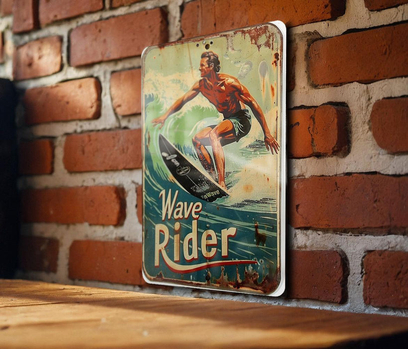a picture of a man riding a wave on a surfboard