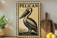 a pelican, a large bird with a long beak, standing on a wooden surface.