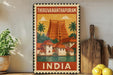 A framed poster of the Hindu temple in Thruvanchapuram, India, with a tropical landscape and a large orange building.