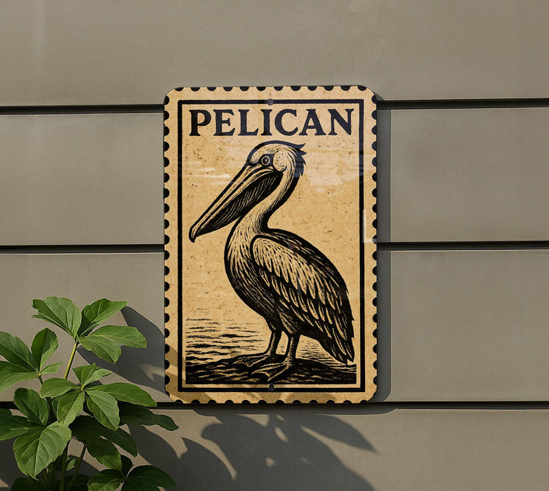 a large pelican, which is a type of seabird, standing on a rock.