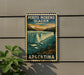 A vintage-style poster of Perito Moreno Glacier in Argentina, featuring a scenic landscape with a waterfall and mountains.