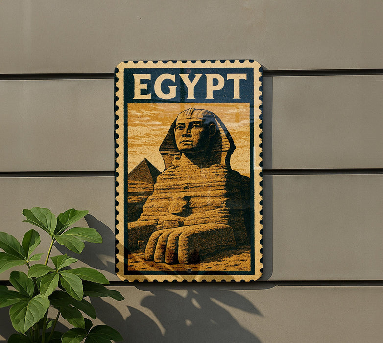 a large, ornate, and detailed depiction of the Sphinx, a famous ancient Egyptian monument, mounted on a wall.