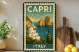 Capri Italy Metal Sign – Vintage Stamp Style Wall Art, Travel Poster, Italian Coastal Decor for Home or Office