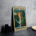 A vintage-style metal sign depicting Angel Falls, the world's highest uninterrupted waterfall, in Venezuela.