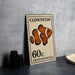 A metal stamp featuring an illustration of a clownfish, with the text "CLOWNFISH" and "AMPHIPRIIONAE" printed on it.