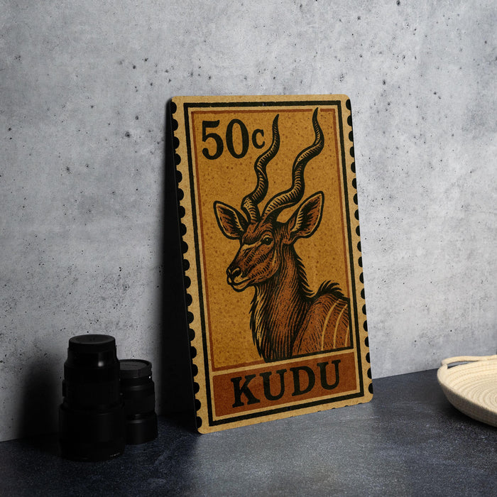 A 50 cent stamp featuring an illustration of a kudu, a type of antelope, on a brown background.