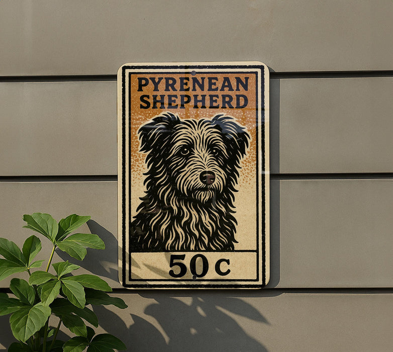 A sign for a Pyrenean Shepherd dog, with the price of 50 cents.