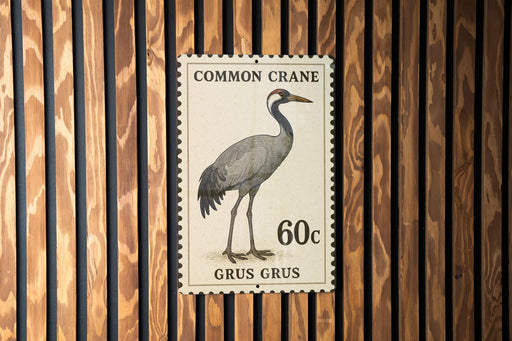 A postage stamp featuring a Common Crane, with the text "Common Crane" and "60c" printed on it.