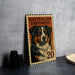 A framed illustration of an Australian Shepherd dog on a wooden postcard, with the text "AUSTRALIAN SHEPHERD" and the number "20" printed on it.