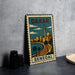 A vintage-style metal stamp depicting Dakar, Senegal, with a cityscape and palm trees.