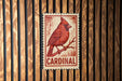 Cardinal Metal Sign – Vintage Stamp Style Wall Art, Rustic Red Bird Decor for Home, Cabin, or Outdoor Display