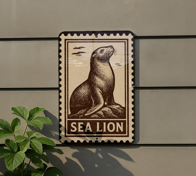 a sea lion on a sign, with the word "SEA LION" written below the illustration.