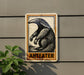 a sign with an illustration of an ant eater, mounted on a wall next to a plant.