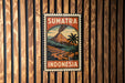 a vintage-style metal sign with the text "SUMATRA INDONESIA" displayed prominently.