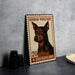 A German Pinscher dog stamp from Germany, featuring the dog's portrait and the text "German Pinscher" and "20 Deutschland".
