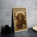 A metal sign with a stamp design featuring a large horned animal, likely a buffalo, and the text "CAPE B Buffalo" printed on it.