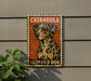 A sign featuring a leopard dog, with the text "CATAHOULA LEOPARD DOG" prominently displayed.