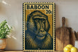 a large metal stamp with a monkey's face on it, placed on a wooden surface next to a wooden cutting board and some lemons.