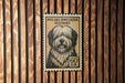 A Polish postage stamp featuring a dog's head on a wooden background.