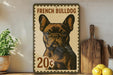A French Bulldog illustration on a metal sign, with a price of 20 cents below it.