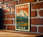 A vintage-style metal sign with the text "DENALI USA" displayed on a brick wall.
